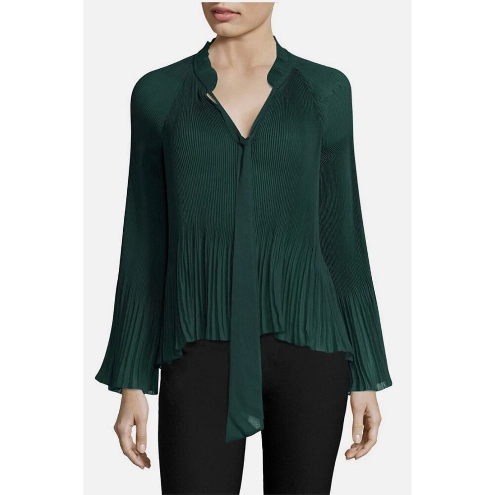 Derek Lam 10 Crosby Emerald Pleated Tie Neck Long Sleeve Blouse‎ 6